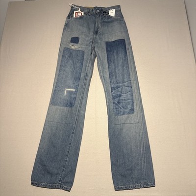 Levi's 701 Selvedge Jeans Womens W26 L32 Mid Wash Blue Patchwork Made In Japan