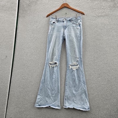 American Eagle Women Jeans 0 REGULAR Light Blue Denim Flared 30'' Inseam READ