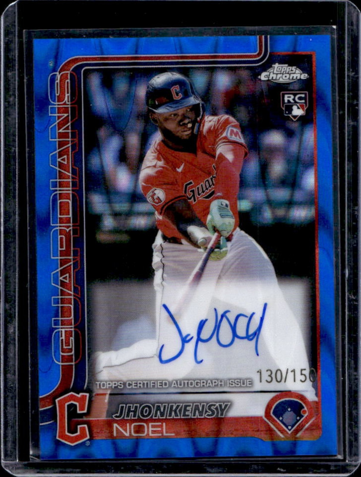 2025 Topps Chrome Jhonkensy Noel Rookie Auto RC Blue RayWave Refractor #130/150