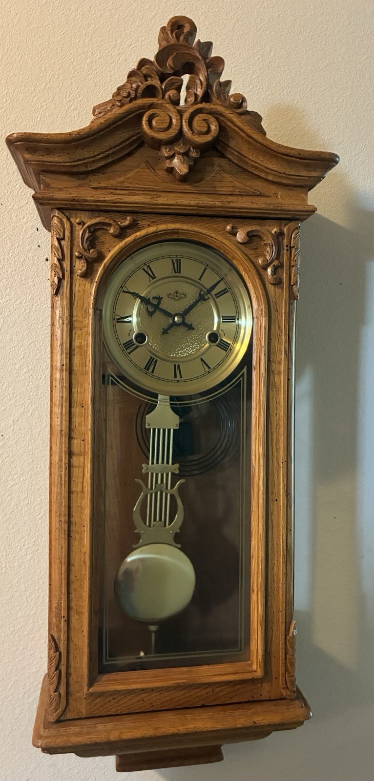 Vintage D&A Carved Walnut Regulator Wall Clock Ornate Case Lyre Pendulum