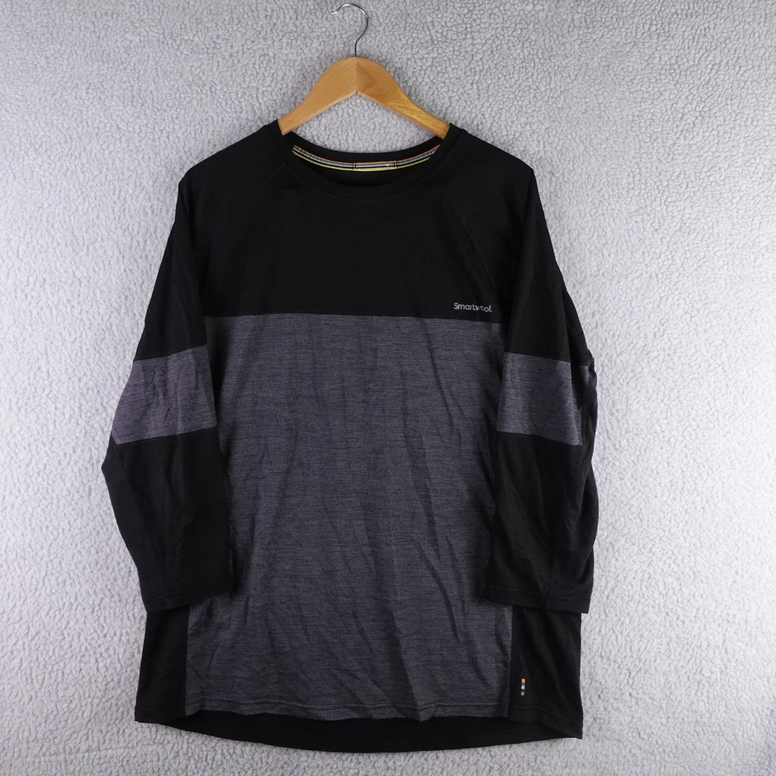 Smartwool Mens XL Merino Wool Long Sleeve Colorblock Base Layer Shirt Black Gray