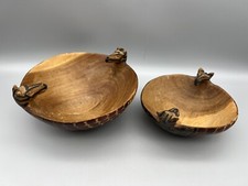 Pair of Hand Carved Round Nesting Wood Bowls Giraffe Head Hand Painted