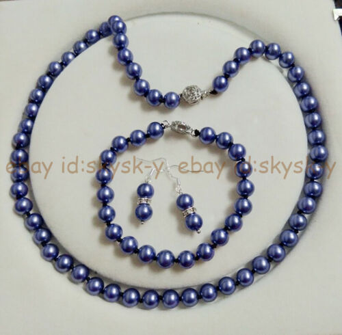 8mm Multi-Color Akoya Shell Pearl Round Beads Necklace Bracelet Earrings Set - Picture 7 of 22