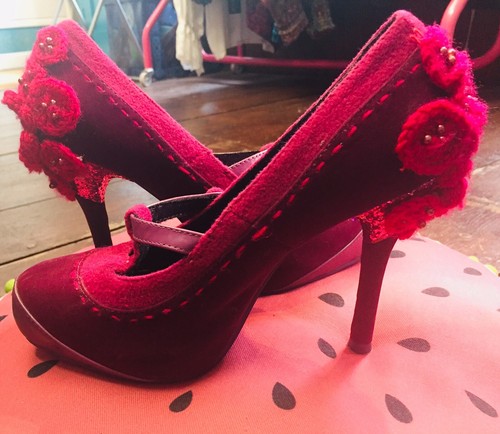 Poetic Licence Famous Floral Shoes Pink Purple Fuschia Size 4 VGC Stiletto - Picture 7 of 9