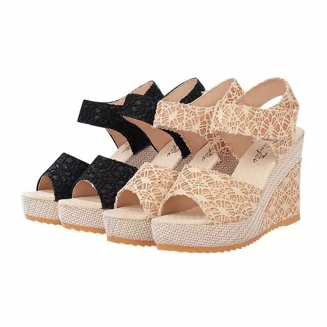mesh hollow out platform wedge sandals