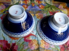 Japan VTG NEW~Juzan Gama Arita Porcelain~Tea Rice Soup BOWLs~Chawan COBALT GOLD$
