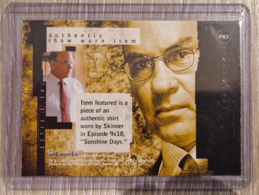 The X-Files Season 9 Pieceworks PW3 Chase Card Skinner Authentic Shirt Inkworks - Image 2 of 2