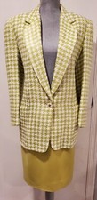 Adolfo Atelier Size 8 White Green Houndstooth Skirt Suit Vintage 80s Blazer