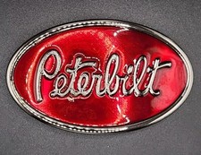Peterbilt Red/Silver Oval Logo Belt Buckle, Great Quality