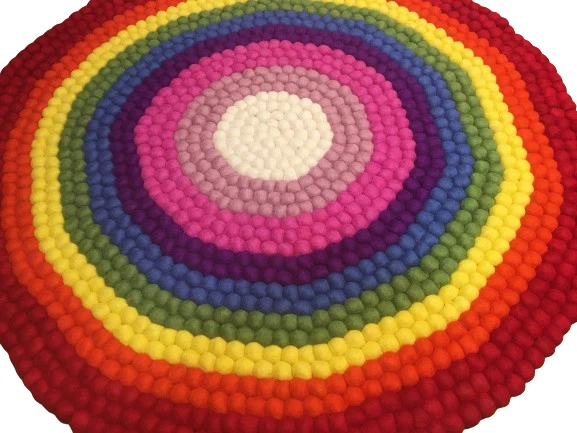 Handcrafted Rainbow Color Felt Ball Carpet – 100% New Zealand Wool, 98 cm Round, - Image 3 of 4