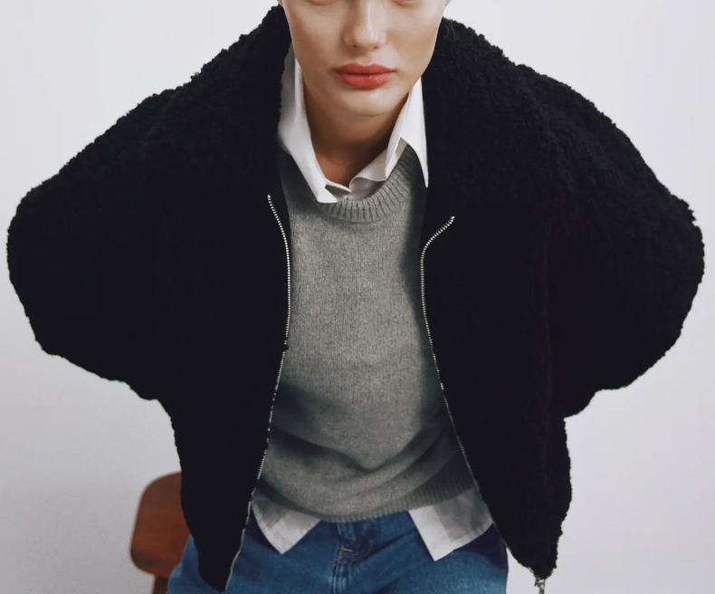 ZARA SHORT FAUX SHEARLING JACKET BLACK 