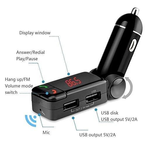 Bluetooth FM Radio WLAN Transmitter Dual USB Port 5V/2A Auto Kfz Lade Audio AUX - Bild 3 von 4