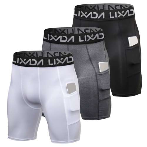 Lixada 3 Packs Men's Compression Shorts Moisture-Wicking and Breathable U8W0 - Picture 2 of 12
