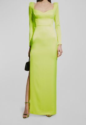$2400 Alex Perry Women's Yellow Bray Strong Shoulder Thigh-Slit Gown Dress  Sz 18 | eBay