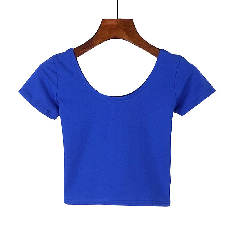 ★BAUF★Line Printed Short Sleeve Crop T-shirt★送料・関税込 Women's O Neck Short Sleeve Basic Crop Top Casual Stretch