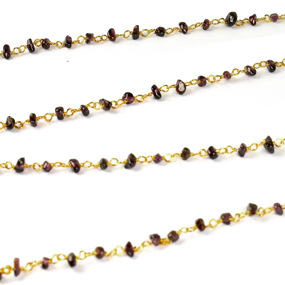 Cadenas de rosario naturales de granate rojo sin cortar envueltas en alambre joyería hágalo usted mismo 3 pies Foto 4 de 4