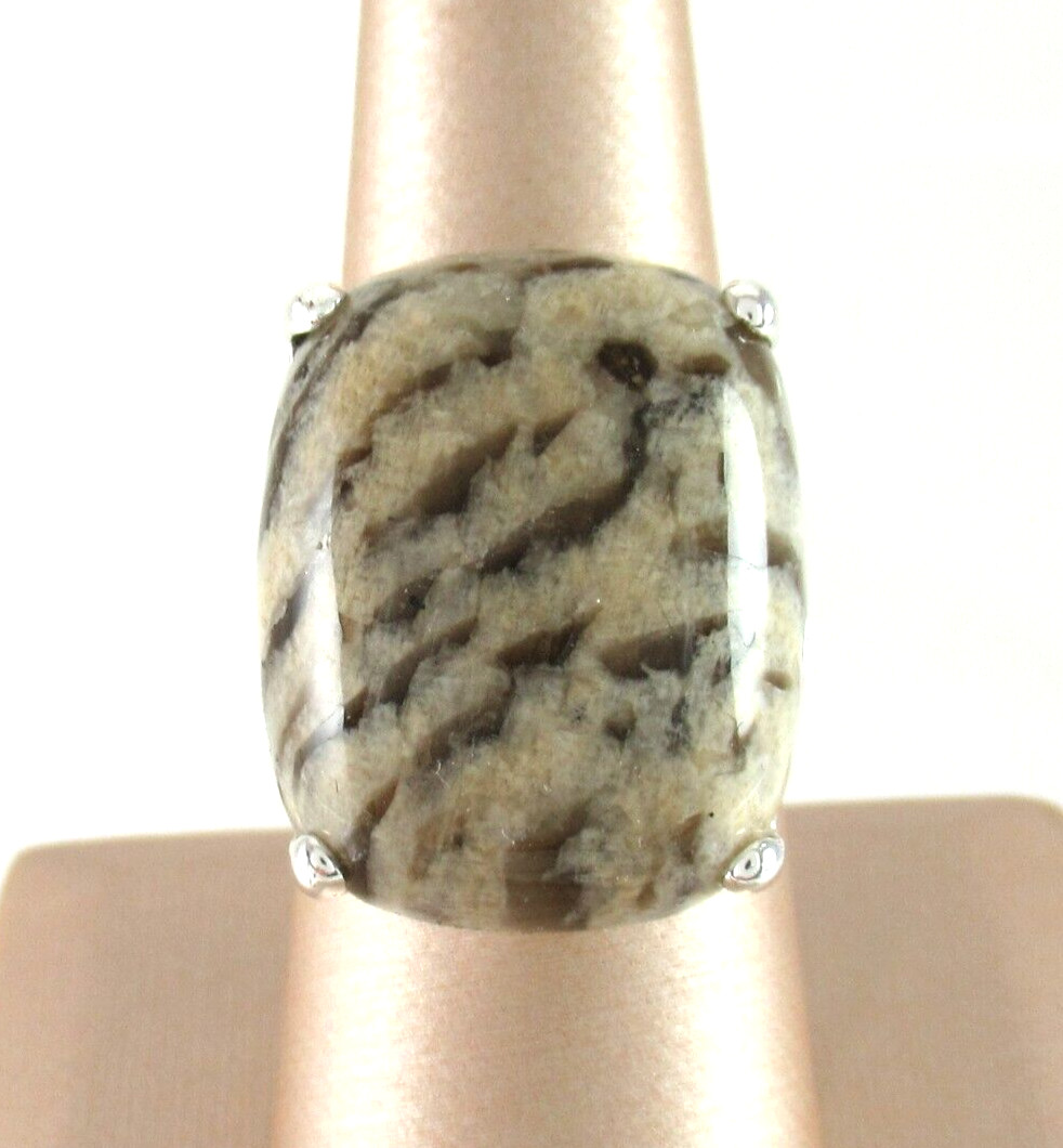 .925 Sterling Silver Jasper Statement Ring Split … - image 1