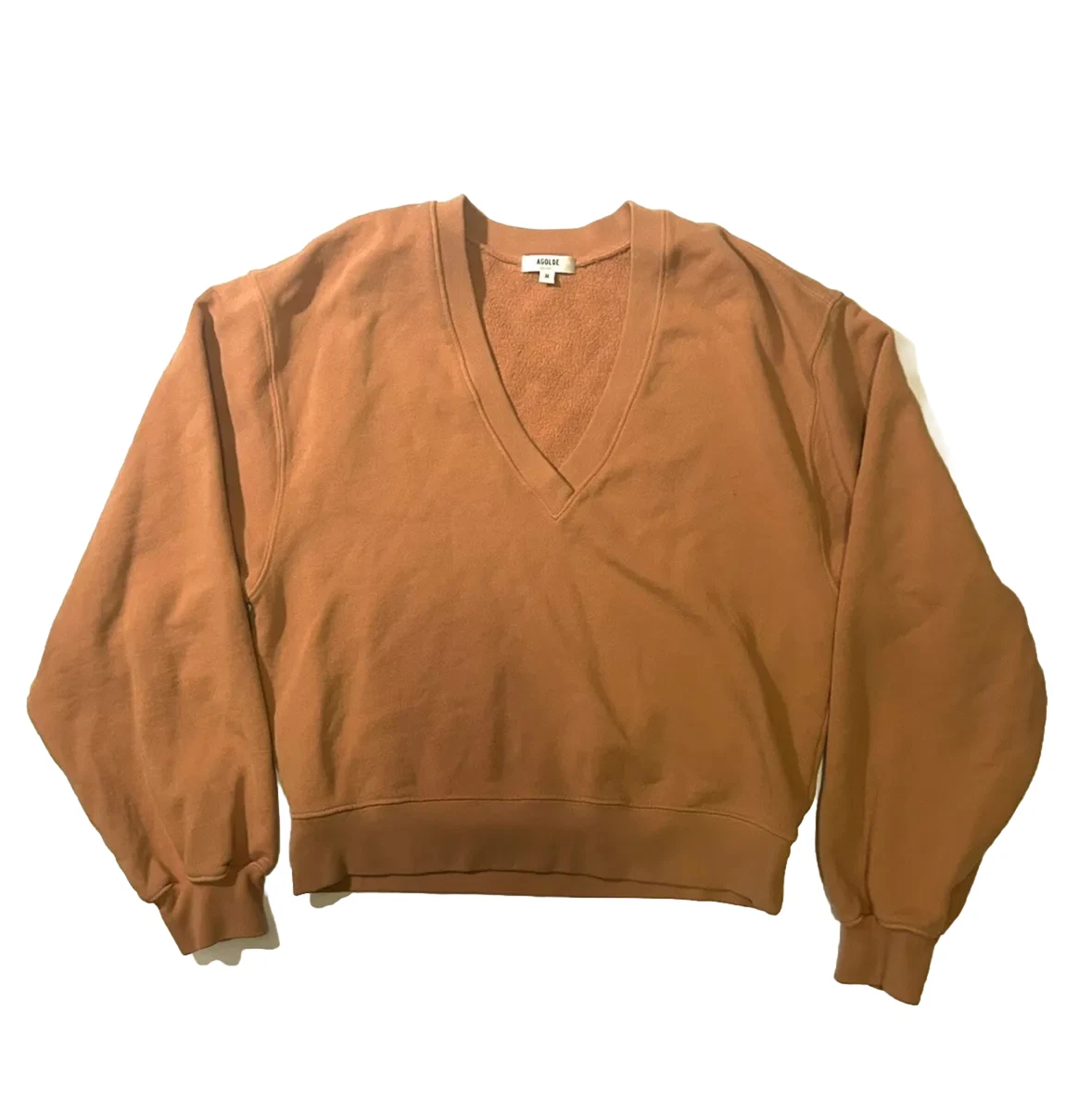 AGOLDE Women Orange Low V Neck Balloon Sleeve Relaxed Sweatshirt Size M