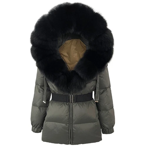Winterjacke Damen echt Fuchspelz Kapuze dick warm weiß Entendaunenmantel - Bild 11 von 35