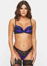 Ann Summers Infatuation Purple & Black Bra 36D Thong 14