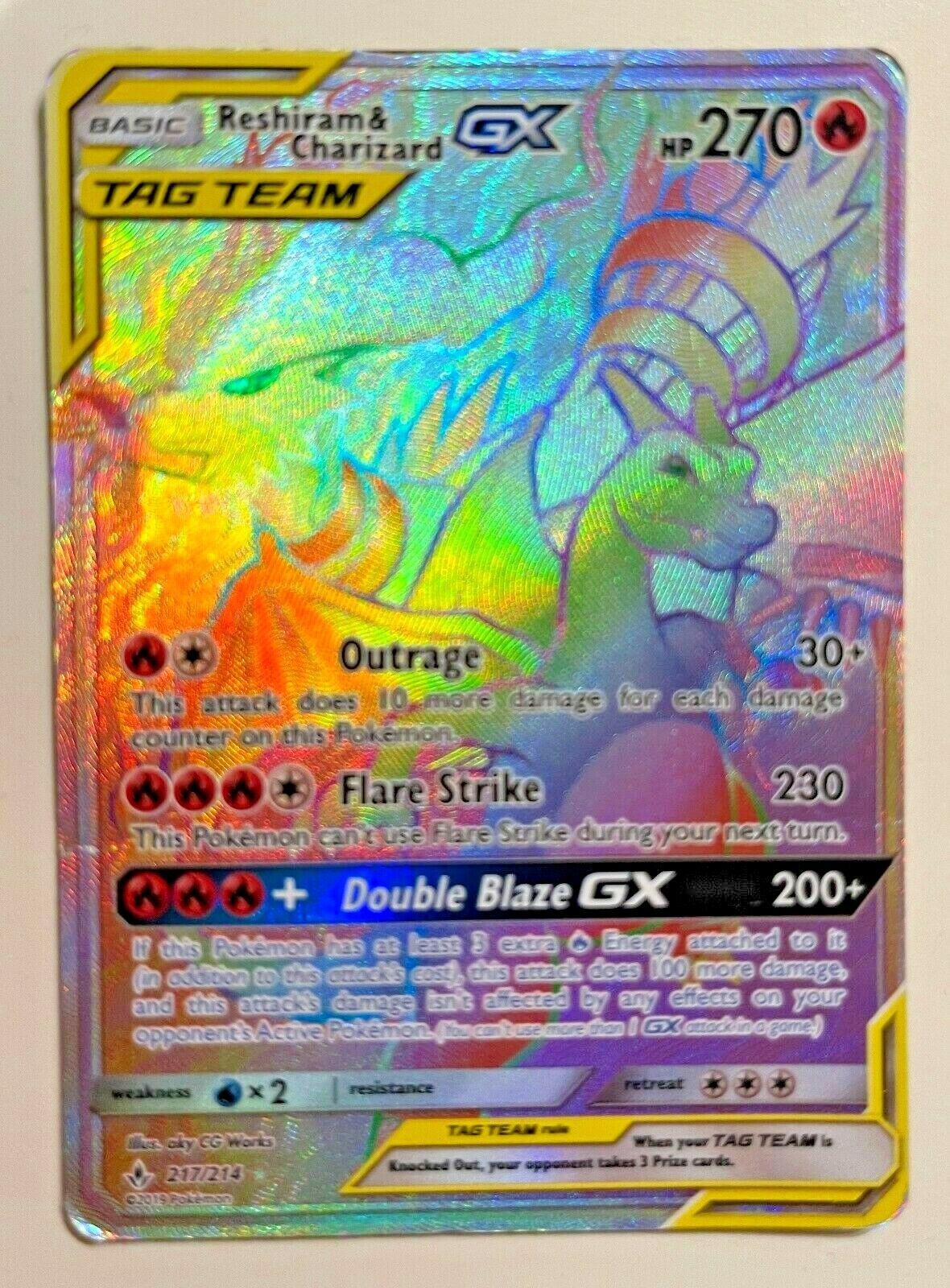 Reshiram GX 71/70 Hyper Rainbow Secret Rare Pokemon Card Near Mint