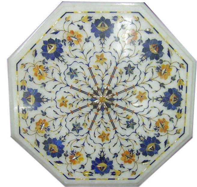 18-inch handmade pietra dura table top inlay stone art for home and garden decor