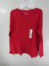 New Womens Time and Tru Core T Shirt Size L 12 14 Red Relaxed Fit Long Sleeve