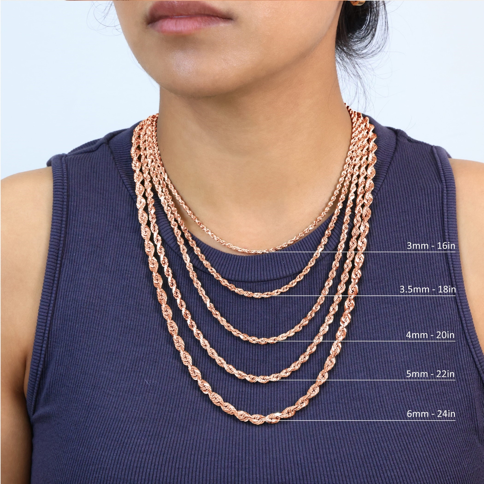 10k Chain 3mm Rose Gold Rope Chain 10k Rose Gold Solid Diamond Cut