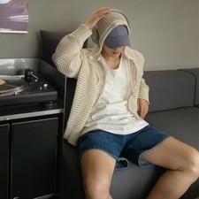 Mens Knitted Cardigan Hooded Hollowed Out Sweater Zip Coat Jacket Streetwear Bar