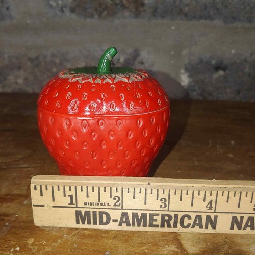 Hazel Atlas Strawberry Jam Jar Bowl Platonite Milk Glass with Lid - Picture 2 of 12