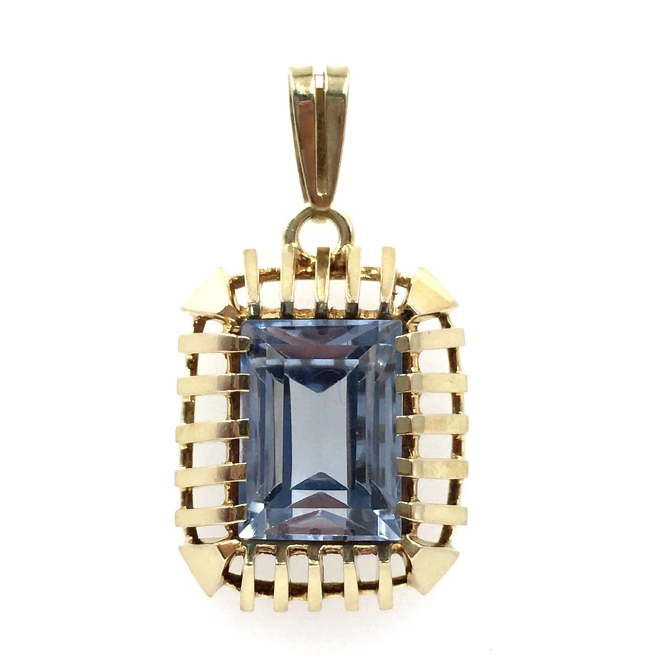 8kt Gold Anhänger hellblauer Spinell Smaragd Schlif 333 Gelbgold Schmuck 3.1cm - Bild 4 von 4