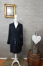 New Pretty Little Thing Dory Black Tie Waist Shiffon Shift Dress Size 14