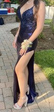 Navy Blue Sequin Formal Dress Gown Size 4 W/ Tags: NOX Anabel Promgirl Free Ship