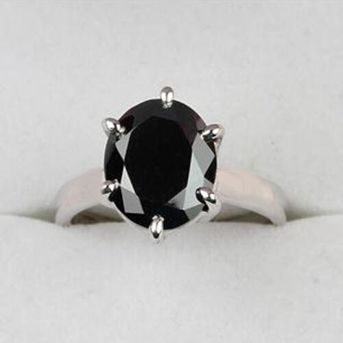 4.70Ct Natural Jet Black Diamond Oval Cut Solitaire Ring In 925 Sterling Silver - Picture 1 of 1