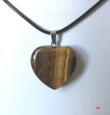 Collier Pendentif  Oeil de Tigre pierre naturelle forme Coeur Protection Litho-