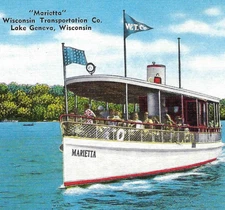 Marietta Steamboat Wisconsin Transportation Co Lake Geneva Wisconsin WI Postcard