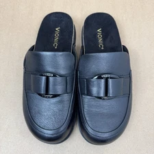Vionic Womens Black Mules Jordan Buckle Clogs Black Leather Slip On Shoes Sz 6.5