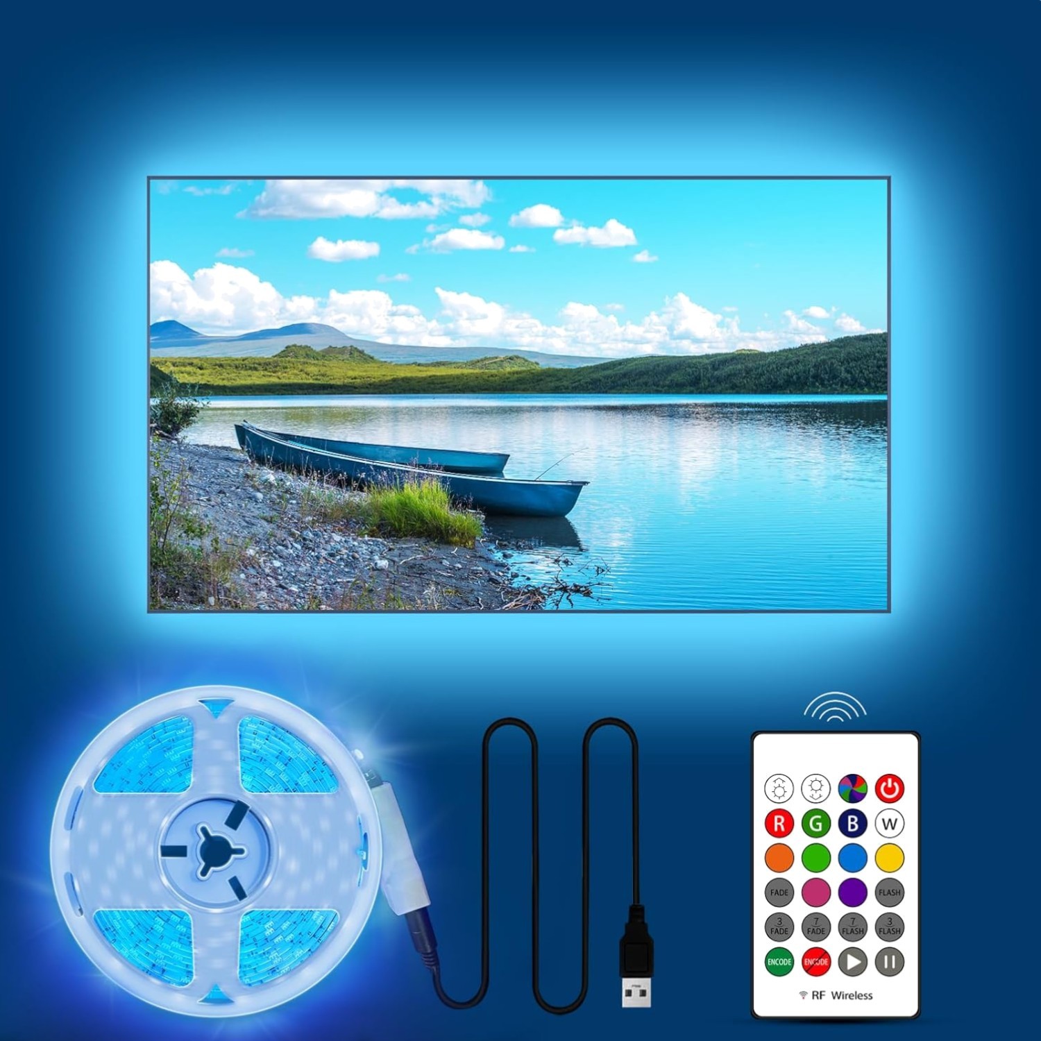 21Ft USB RGB LED Strip Lights with Remote for TV Backlight Dimmable Indoor-image