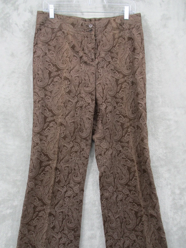 Kenneth Cole Pants Womens 8 Corduroy Wide Leg Paisley Bohemian Stretch Brown - Image 3 of 4