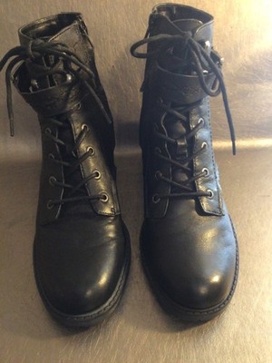 Zodiac GEMMA Black Leather Block Heel Lace Up Combat Boots Women s 9.5 LNWOB