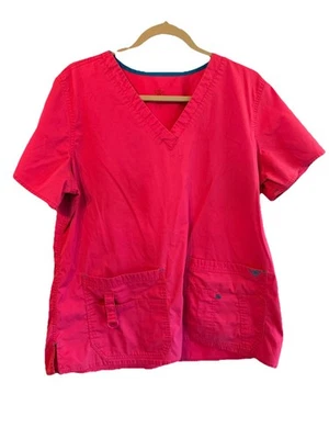 Med Couture Women’s XL Pink With Turquoise Trim Scrub Top. 2A - Image 1 of 4