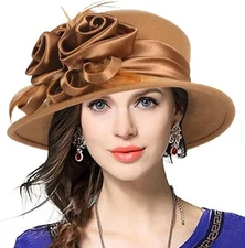 Women's Wool Church Dress Cloche Hat Plumy Felt Bucket Winter Hat