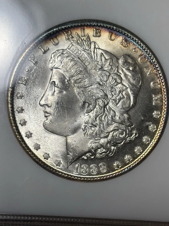 1888 NGC MS64 Morgan Dollar, Gen 3.0 Gold Embossed Fatty, Peripheral Toned, PQ! - Image 3 of 4