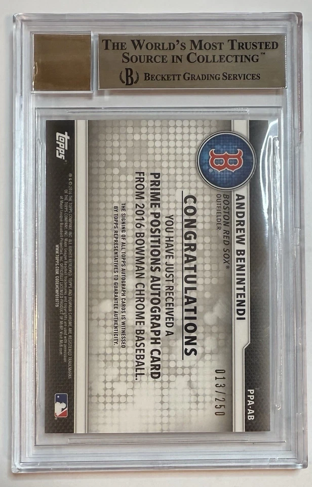Andrew Benintendi 2016 Bowman Chrome Prime Positions automático #d 13/250 BGS 9,5/10 Foto 2 de 2