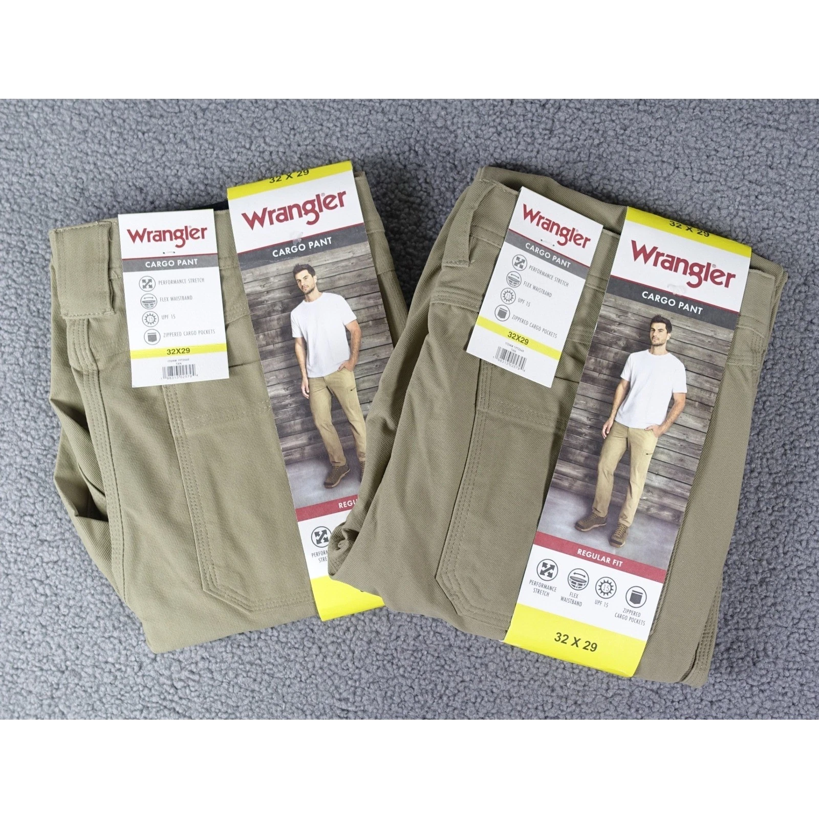Wrangler Mens Regular Fit Cargo Pant Tan 32x29 Performance Stretch 2 Pair