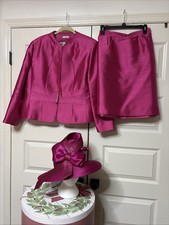 Chancelle Fuchsia Special Occasion Church Skirt Suit 16 Whittall Shon Hat
