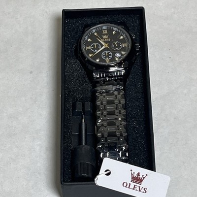 Olevs Men's Watch Black Quartz, Waterproof Analog Business Watch Dark Blue Face
