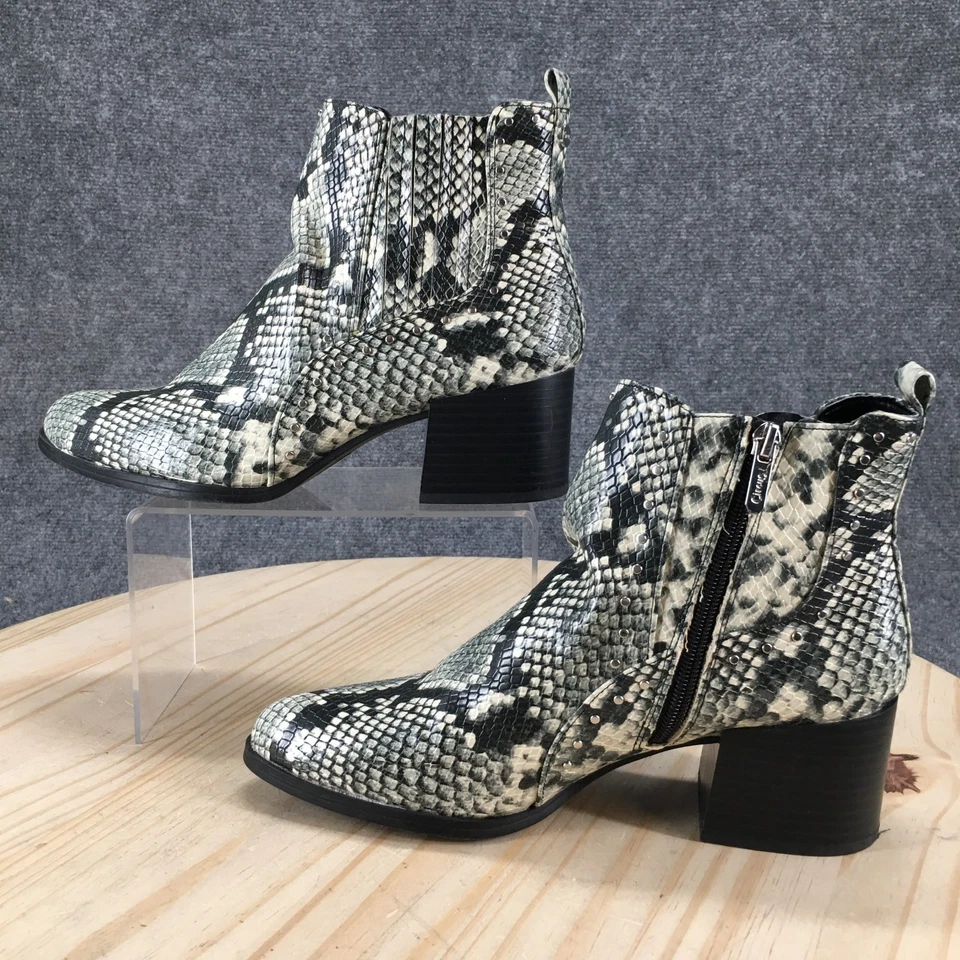 Sam Edelman Ankle Boots Women 8.5M Gray Snake Print Jenna Block Heel Side Zip - Image 2 of 4