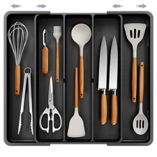 Kitchen Drawer Organizer, Premium Knife Fork Spoon Tray for Neat Drawer Stora...