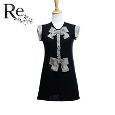 Chanel Ribbon Dress Stripe Design Wool Blend Knit Size:38 Black/White SK1679